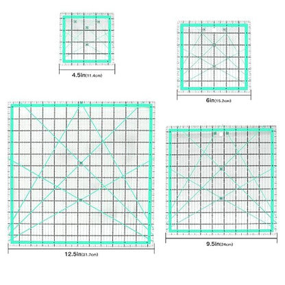MANUFORE 4pcs Square Quilting Ruler Sewing Acrylic Ruler Anti-Slip Metric Ruler - Image 3