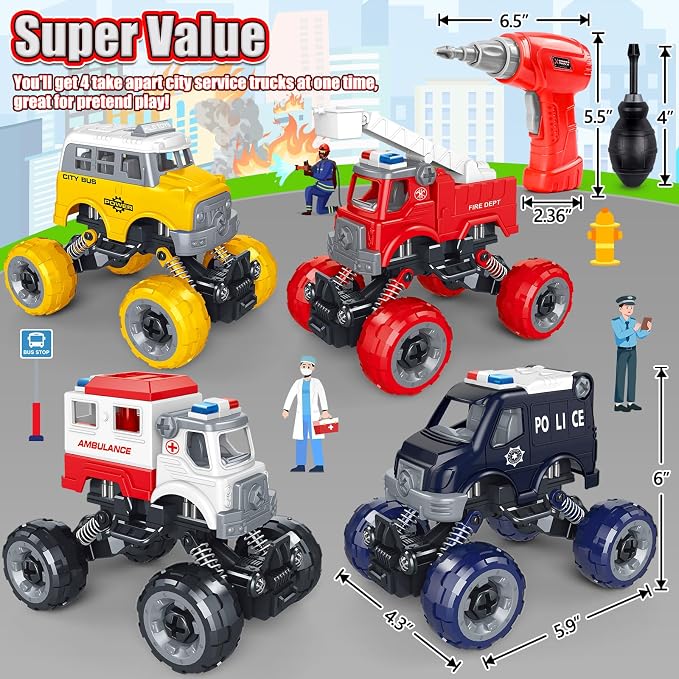 LUDILO Kids Boys Toys Age 4-6 5-7 6-8: 4 PCS DIY Assembly Building City Bus - Image 7