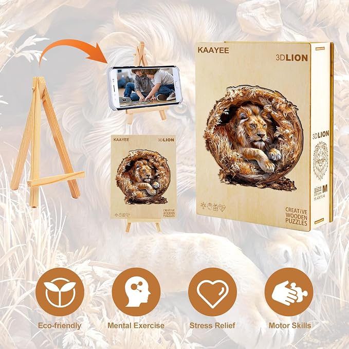 KAAYEE Wooden Puzzles for Adults, 3D Vision Effect Lion King Wooden Jigsaw - Image 7