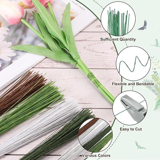PATIKIL 32 Inch 22 Gauge Floral Stem Wire, 5 Pack/200 Pieces Bouquet Stem Paper - Image 3