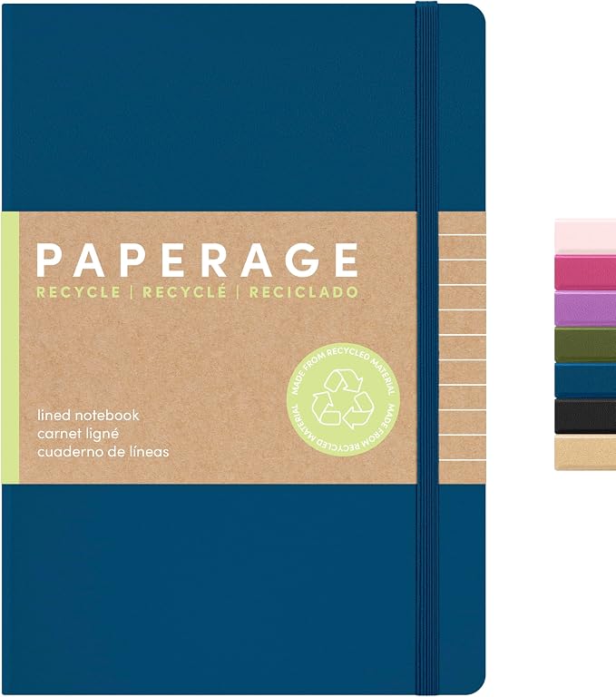 PAPERAGE Recycled Lined Journal Notebook, 160 Pages, Medium 5.6 in x 8 in by PAPERAGE