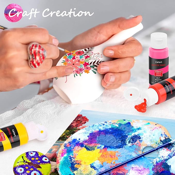 Caliart Acrylic Paint Set with 12 Brushes, 36 Colors Art Craft Paints Gifts - Image 4