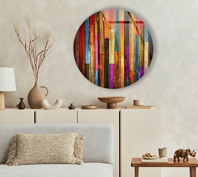 My Photostation.com 31.5'' Diameter Colorful Wood Pattern Round Glass Wall Art by MyPhotostation