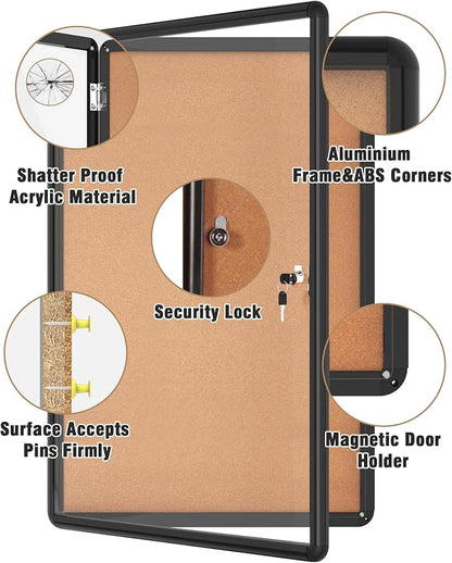 36"x24" Enclosed Bulletin Board, Lockable Weather-Resistant Aluminum Cork - Image 3