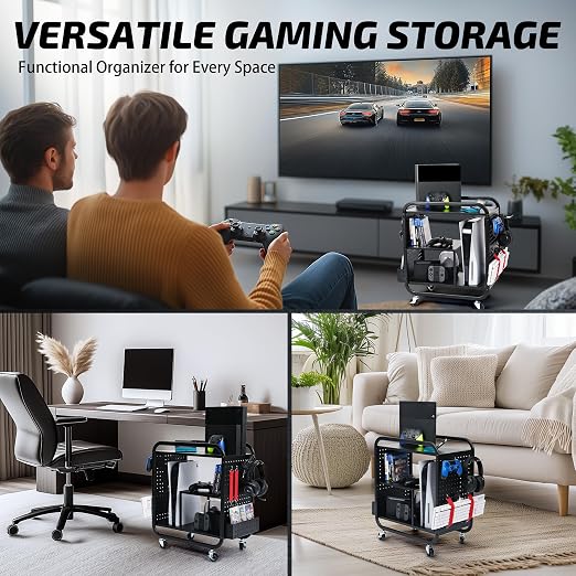 PLKOW Video Game Organizer, Rolling Video Game Storage Rack - Image 3
