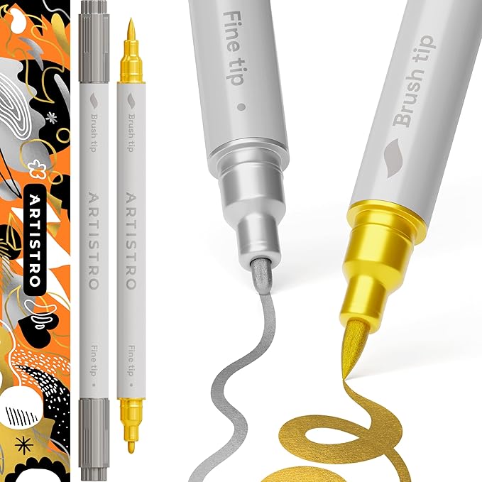 ARTISTRO 2 Gold&Silver Dual-Tip Acrylic Paint Pens by ARTISTRO