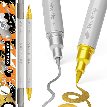 ARTISTRO 2 Gold&Silver Dual-Tip Acrylic Paint Pens by ARTISTRO
