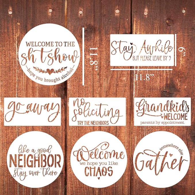 Funny Welcome Stencils for Painting Sarcastic Round Stencil Large Gather Stay - Image 2