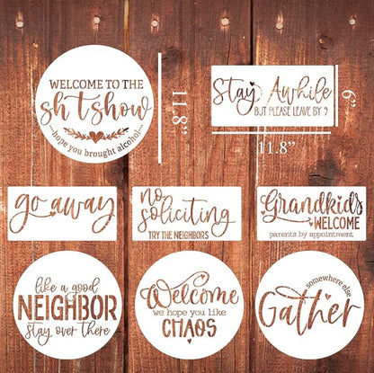 Funny Welcome Stencils for Painting Sarcastic Round Stencil Large Gather Stay - Image 2