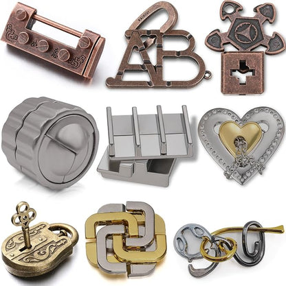 Wettarn 9 Pcs Metal Brain Teaser Puzzles Teaser 3D Steel Puzzle by Wettarn