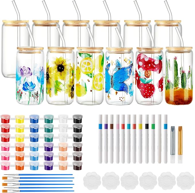 WJXCYGG 6 Sets Paint Your Own Wine Glass Paint Set 6 Wine Glass 2 Glass Paint by Unknown