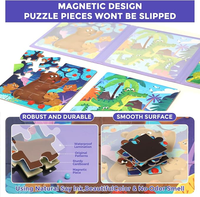 3 in 1 Toddlers Animal Magnetic Jigsaw Puzzle, Travel Puzzles - Image 5