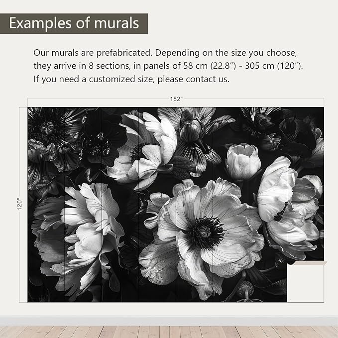 AFZEVEB-Black Peony Floral Wallpaper Vintage Large Flower Wall murals - Image 3