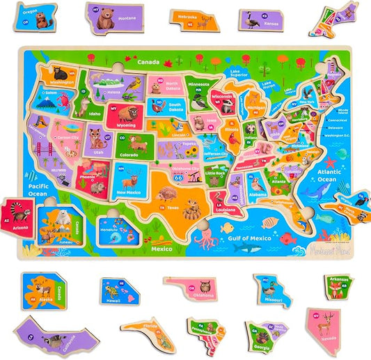Montessori Mama USA Map Wooden Puzzle, Puzzles by MontessoriMama
