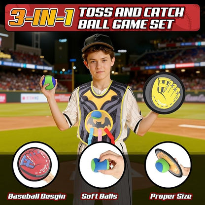 3-in-1 Toss and Catch Ball Game Set, Kids Toddler Baseball Glove, Beach Games - Image 5