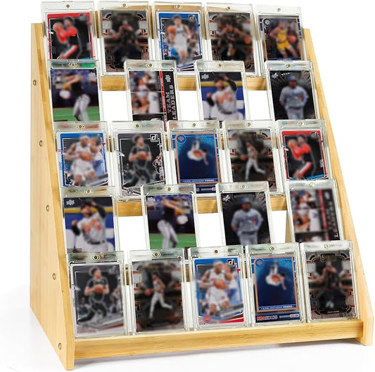 Trading Card Display Stand, 5-Tier Bamboo Baseball Card Display Case, 35 pt by Unknown