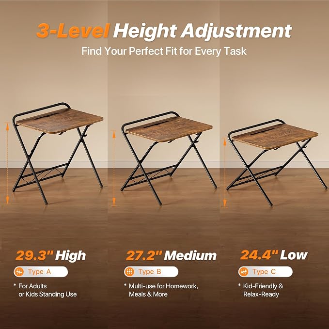 Huuger Folding Desk with 3-Level Adjustable Height and Tablet Slot, 32 Inch - Image 4