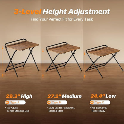 Huuger Folding Desk with 3-Level Adjustable Height and Tablet Slot, 32 Inch - Image 4