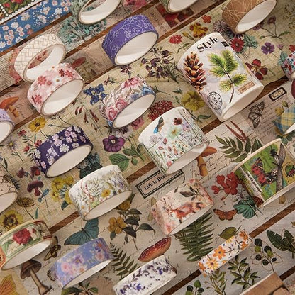 42 Rolls Vintage Washi Tape Set, Floral Letter Butterfly Mushroom Botanical - Image 7