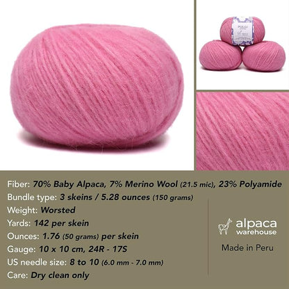 Pullu - Baby Alpaca Merino Wool Yarn Set of 3 Skeins Worsted Weight - Sourced - Image 3