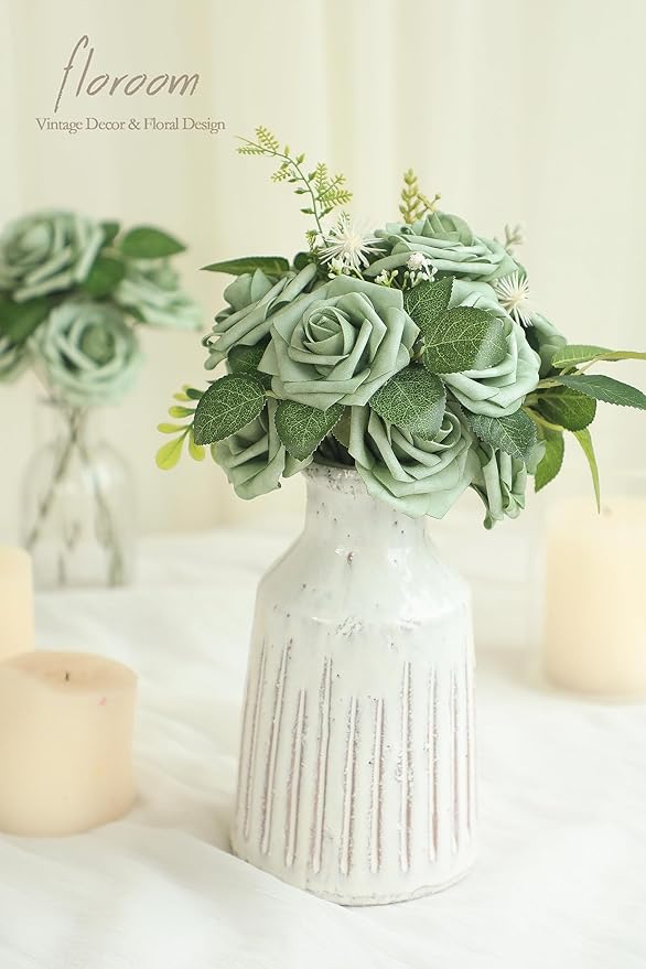 Floroom Artificial Flowers 25pcs Real Looking Emerald Green Ombre Colors Foam - Image 5