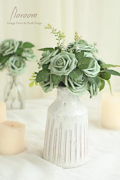 Floroom Artificial Flowers 25pcs Real Looking Elf Green Foam Fake Roses - Image 3
