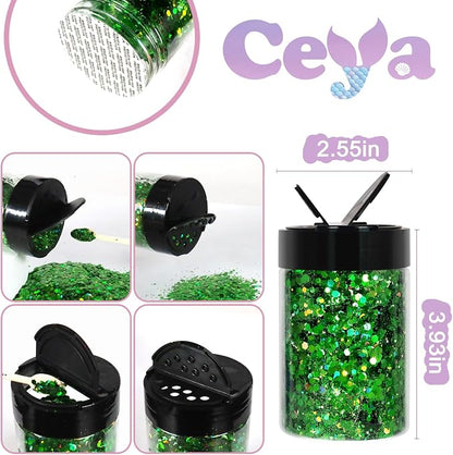 Ceya Holographic Chunky Glitter, 4.9oz/ 140g Green Craft Glitter Powder Mixed - Image 4