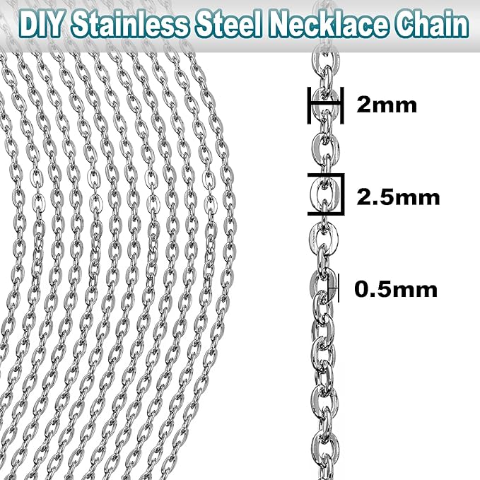Jishi 33ft Silver Stainless Steel Chain 2mm Jewelry Necklace Link Cable Chain - Image 3