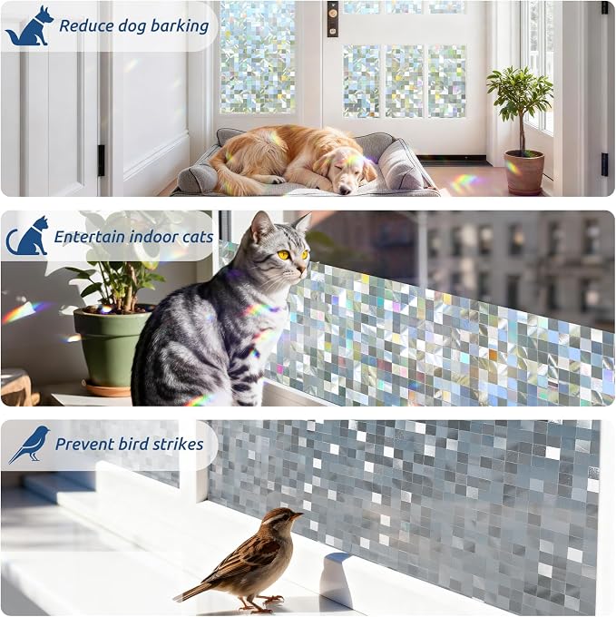 rabbitgoo Stained Glass Window Privacy Film Mosaic Pattern, Frosted Glass - Image 6