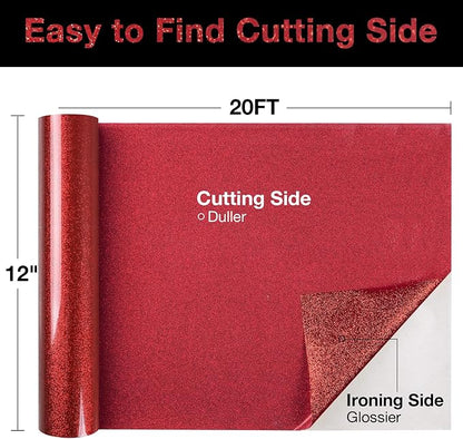TORC Red Glitter HTV Heat Transfer Vinyl Roll 12 inch x 20 ft Iron on Vinyl - Image 2
