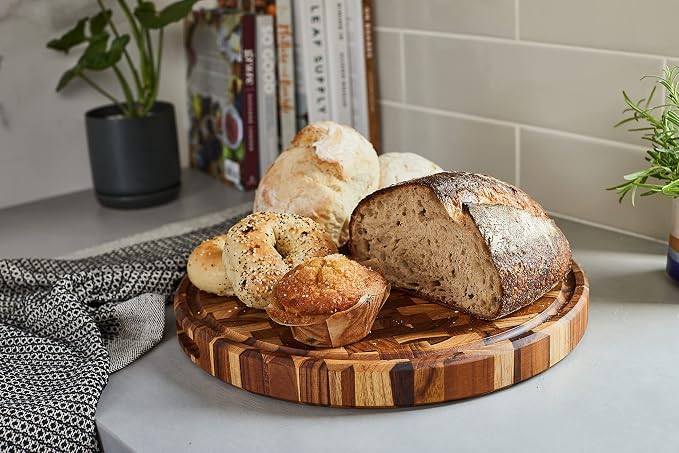 Sonder LA, End Grain Teak Wood Cutting Board 15" Round 1.5" Thick - Image 4