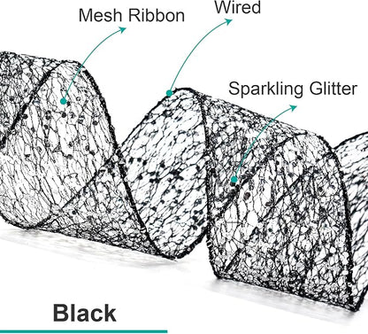 CT CRAFT LLC Sparkling Glitter Mesh Wired Ribbon 2.5" x 20 Yards Black - Image 3