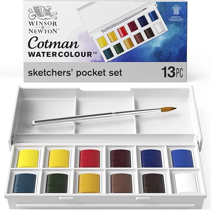 Winsor & Newton Cotman Watercolor Paint Set, Sketchers' Pocket Set, 12 Half Pan by WinsorNewton