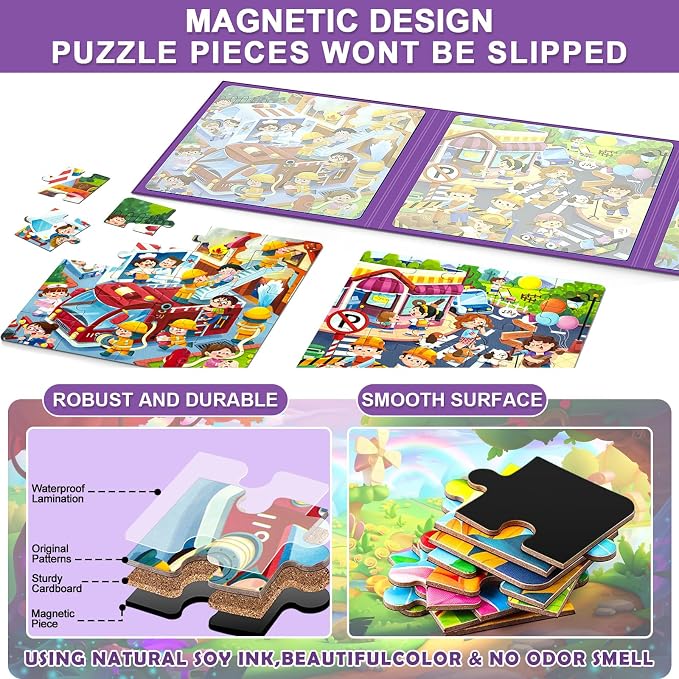 Magnetic Puzzles for Kids Ages 4-8, 3 in 1 Toddlers Cartoon Magnet Jigsaw - Image 5
