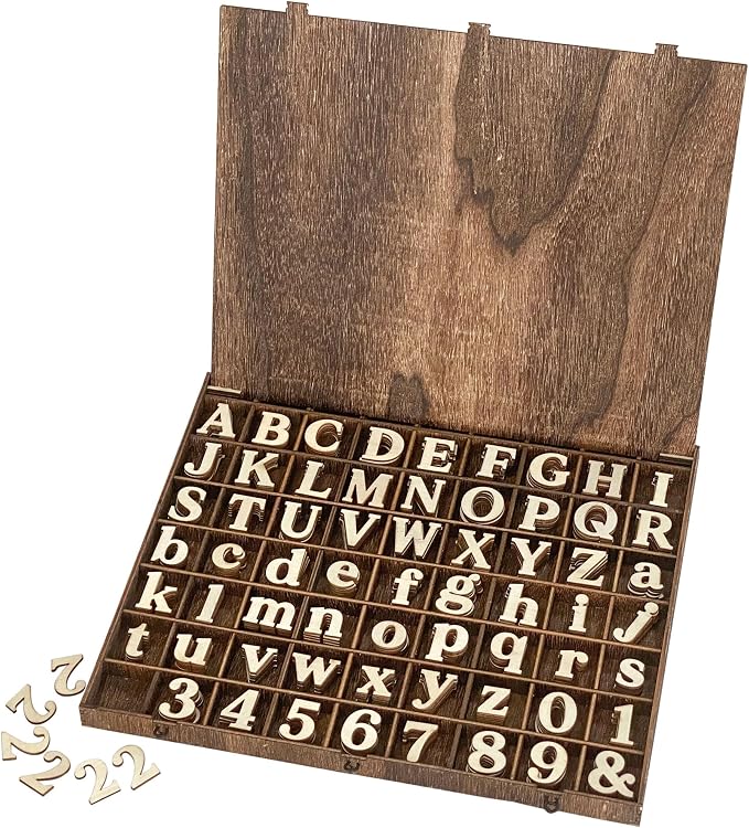 706 Pieces 1 Inch Wood Alphabet Letters Wooden Numbers Mini Capital & Lowercse by Cregugua