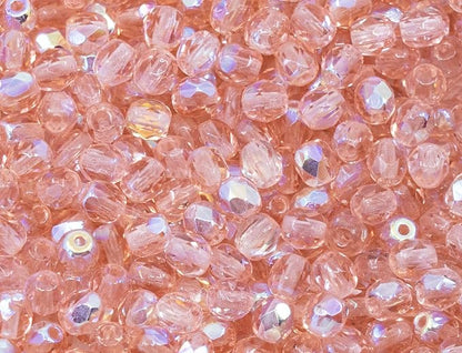 1.8oz Faceted Fire Polished Pressed Czech Glass Beads 4mm, 70120-28701 Pink by CzechBeadsManufacturer