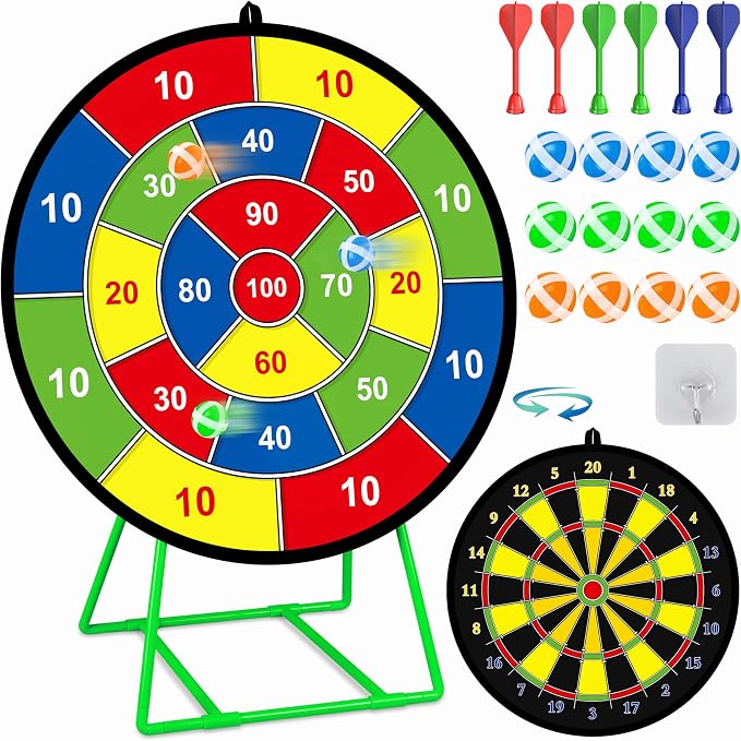 Large Dart Board for Kids, Kids Double-Sided Dart Board by MINIFUN