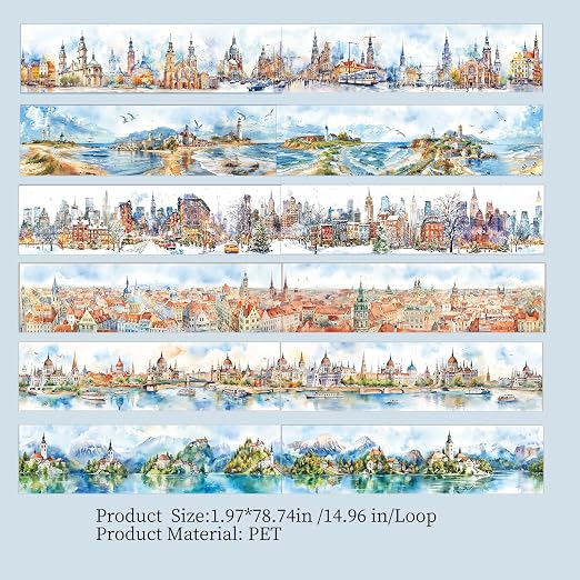 6 Rolls Landscape PET Tape Set, Self-Adhesive Transparent Tape Stickers - Image 3