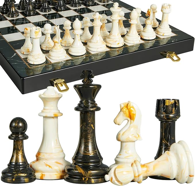15" Large Chess Set for Adults- Weighted Acrylic Pieces Including Extra 2 Queens by Oumoda
