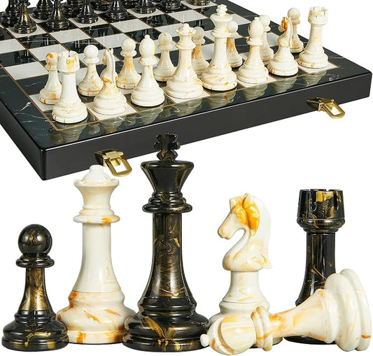 15" Large Chess Set for Adults- Weighted Acrylic Pieces Including Extra 2 Queens by Oumoda