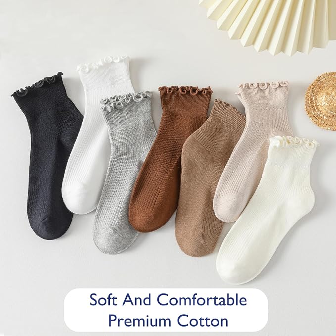 Hstyle 6 Pairs of Ruffle Socks Women, Cute Ruffle Ankle Socks - Image 3