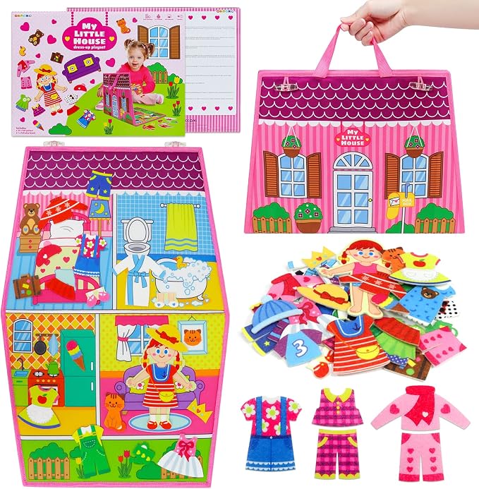 OKOOKO Dress Up House Felt Board 35PCS Double-Sided Foldable Dress Up Teaching by OKOOKOBabyKidsProducts