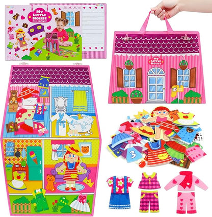 OKOOKO Dress Up House Felt Board 35PCS Double-Sided Foldable Dress Up Teaching by OKOOKOBabyKidsProducts