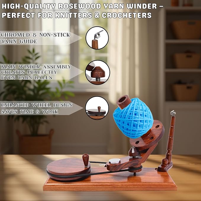 Bhartiya Handicrafts Rosewood Yarn Winder | Large Capacity 10 oz Wooden Yarn - Image 2