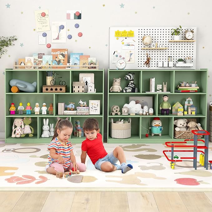KOTEK Toy Storage Organizer, 5 Cubby Kids Bookshelf, Wooden 3-Tier Bookcase - Image 3
