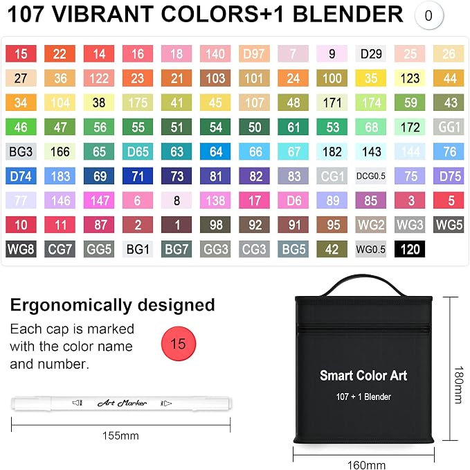 Smart Color Art 108 Pack Art Markers, 107 Alcohol Based Marker Pens and 1 - Image 3