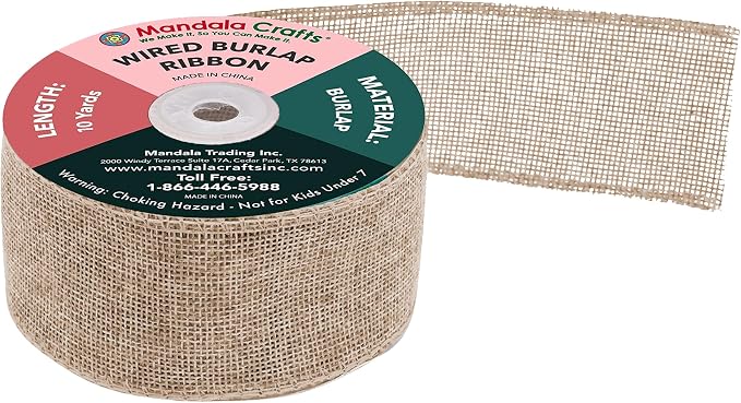 Mandala Crafts Natural Burlap Wired Ribbon 1.5 Inches Wide Jute Ribbons - Image 2