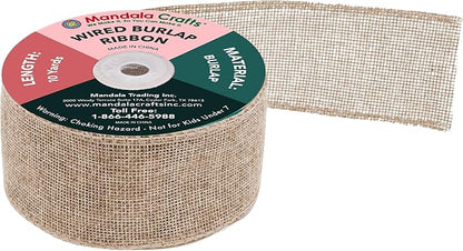 Mandala Crafts Natural Burlap Wired Ribbon 1.5 Inches Wide Jute Ribbons - Image 2