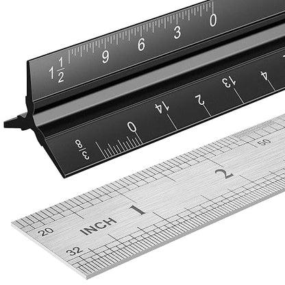 Architectural Scale Ruler Set, 2 Pack 12 Inch Aluminum Architect Ruler by Jotyua