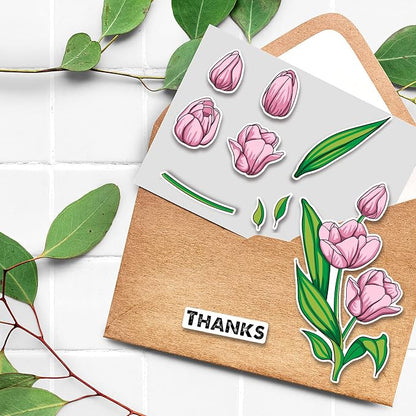 ORIGACH Realistic Tulips Stamps and Die and Layering Coloring Stencil Bundle - Image 4